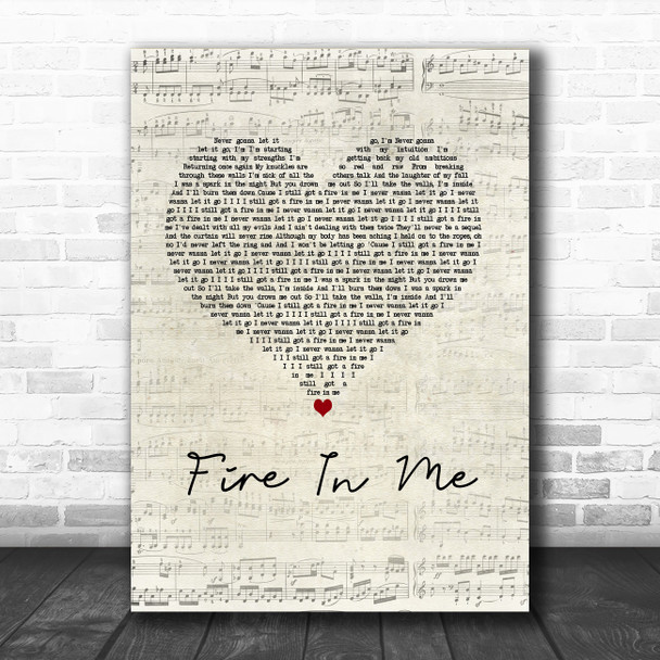 John Newman Fire In Me Script Heart Song Lyric Music Art Print