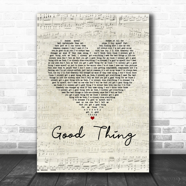 Zedd & Kehlani Good Thing Script Heart Song Lyric Music Art Print