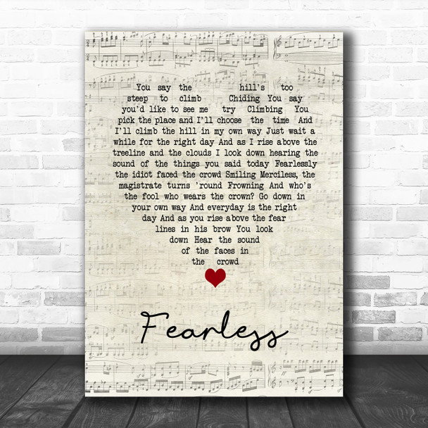 Pink Floyd Fearless Script Heart Song Lyric Music Art Print