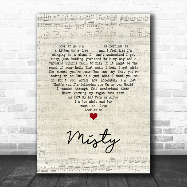 Johnny Mathis Misty Script Heart Song Lyric Music Art Print