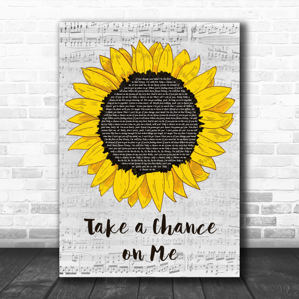 ABBA Take a Chance on Me Grey Script Sunflower Song Lyric Music Art Print