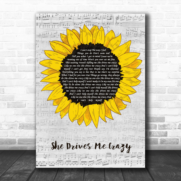 Fine Young Cannibals She Drives Me Crazy Grey Script Sunflower Song Lyric Music Art Print