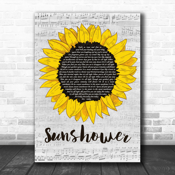 Chris Cornell Sunshower Grey Script Sunflower Song Lyric Music Art Print