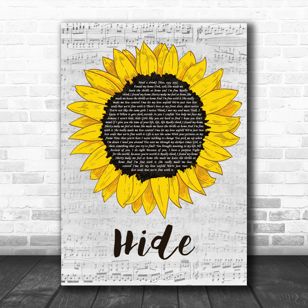 Juice Wrld Hide Grey Script Sunflower Song Lyric Music Art Print