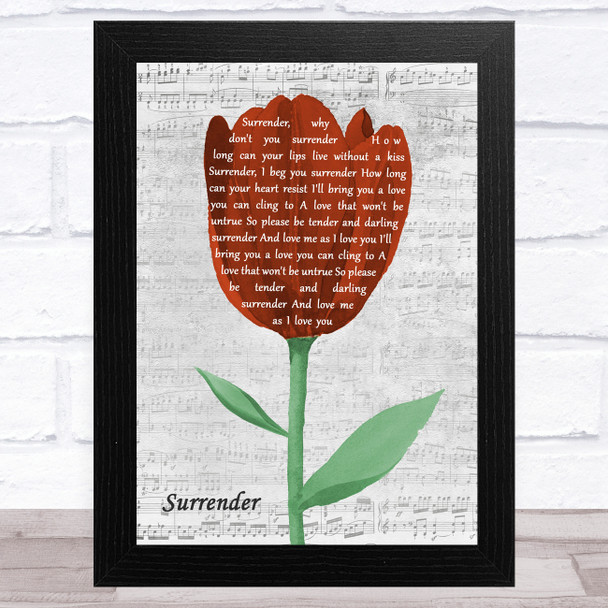 Perry Como Surrender Grey Script Watercolour Tulip Song Lyric Music Art Print