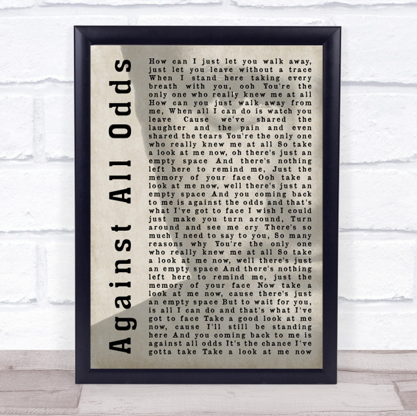Phil Collins Against All Odds (Take A Look At Me Now) Shadow Song Lyric Music Wall Art Print