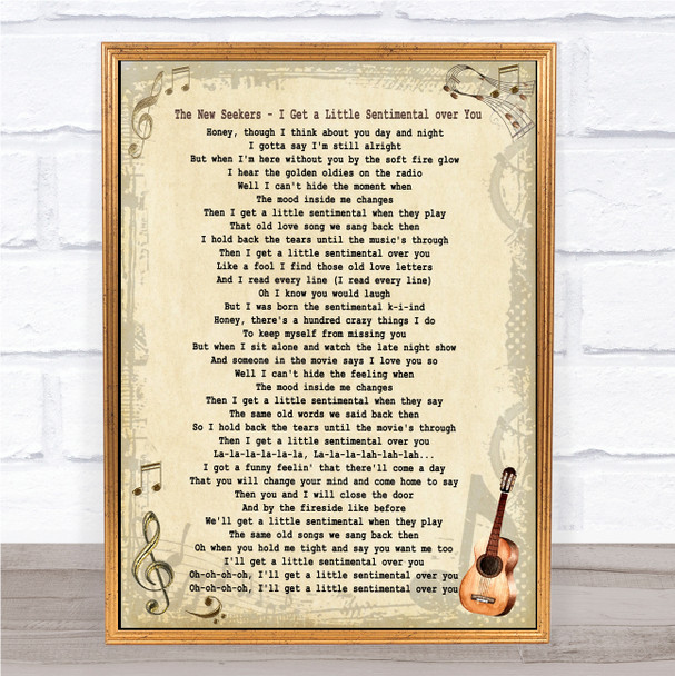 The New Seekers I Get a Little Sentimental over You Vintage Guitar Song Lyric Music Art Print