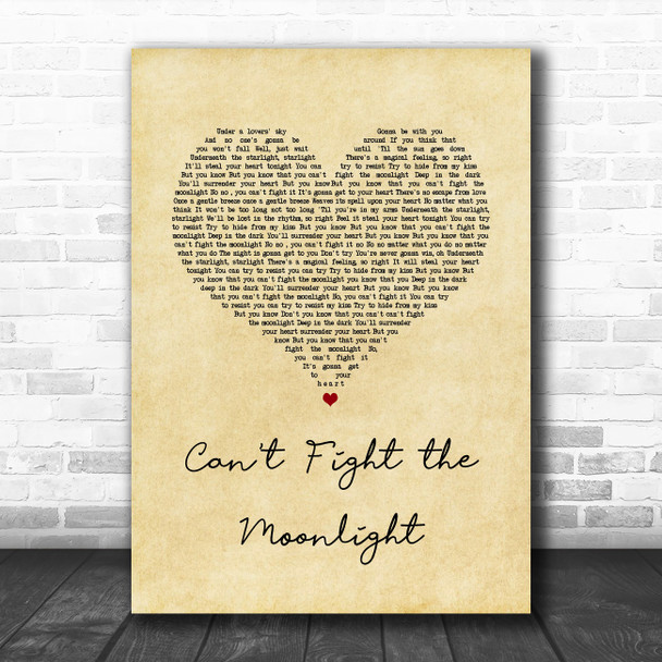 LeAnn Rimes Can't Fight the Moonlight Vintage Heart Song Lyric Music Art Print