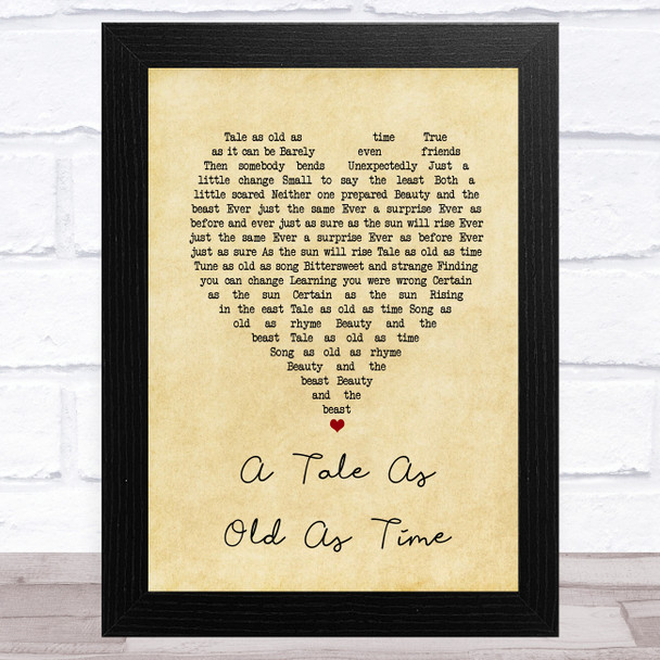 Celine Dion A Tale As Old As Time Vintage Heart Song Lyric Music Art Print