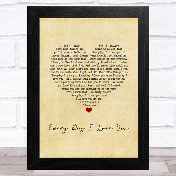 Boyzone Every Day I Love You Vintage Heart Song Lyric Music Art Print