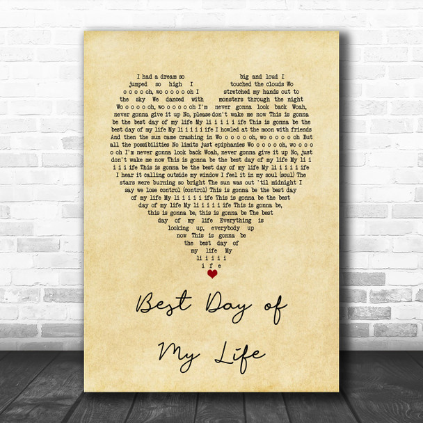 American Authors Best Day of My Life Vintage Heart Song Lyric Music Art Print