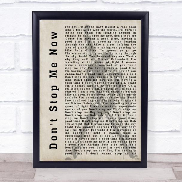 Queen Don't Stop Me Now Freddie Mercury Silhouette Song Lyric Music Wall Art Print