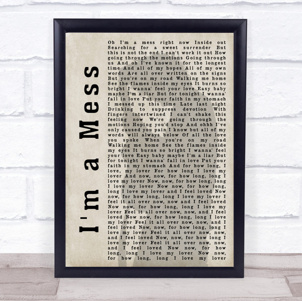 Ed Sheeran I'm a Mess Shadow Song Lyric Music Wall Art Print