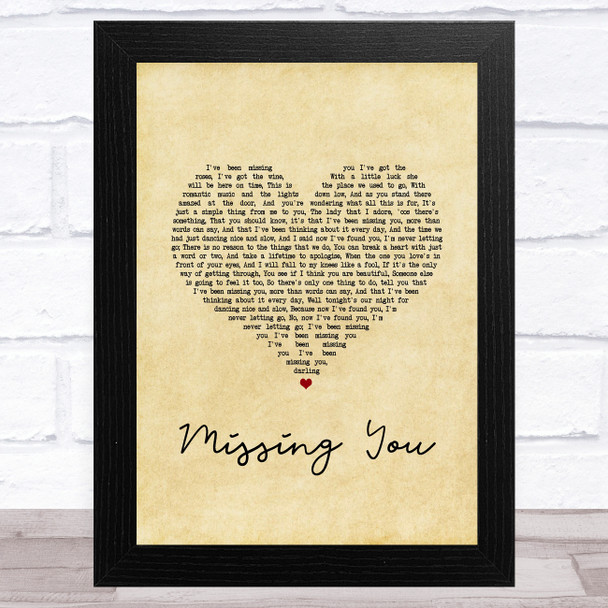 Chris De Burgh Missing You Vintage Heart Song Lyric Music Art Print