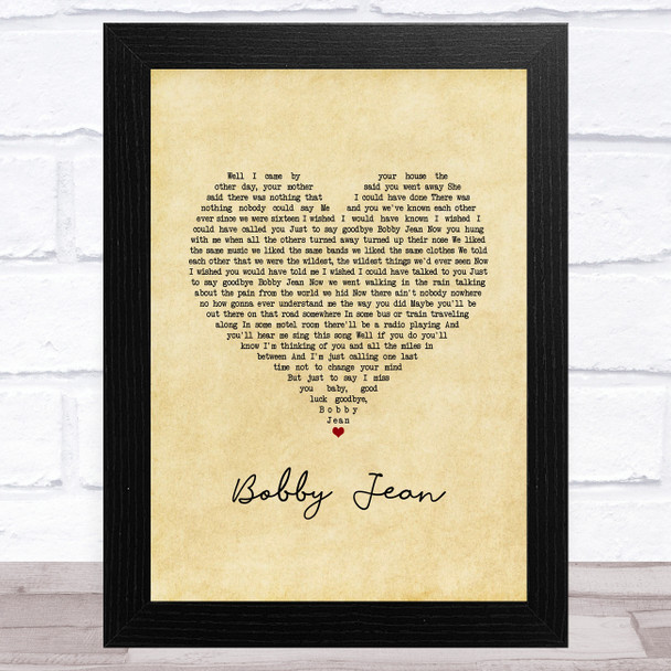 Bruce Springsteen Bobby Jean Vintage Heart Song Lyric Music Art Print