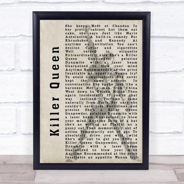 Queen Killer Queen Freddie Mercury Silhouette Song Lyric Music Wall Art Print