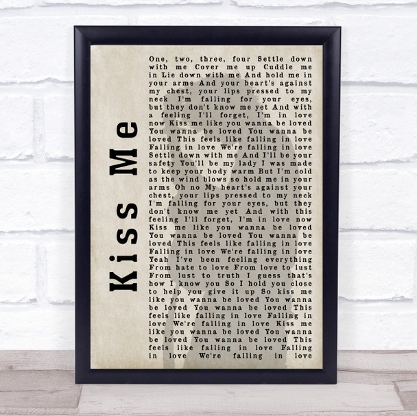 Ed Sheeran Kiss Me Shadow Song Lyric Music Wall Art Print