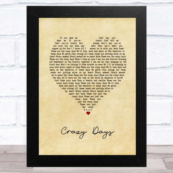 The Shires Crazy Days Vintage Heart Song Lyric Music Art Print