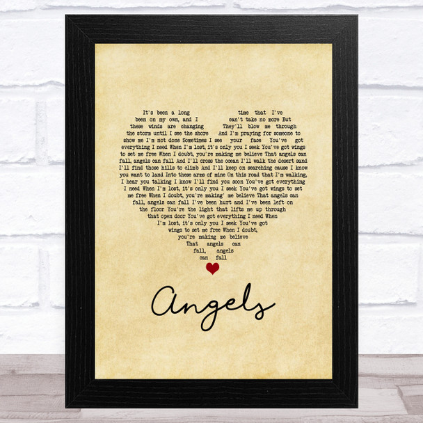 Joshua Radin Angels Vintage Heart Song Lyric Music Art Print