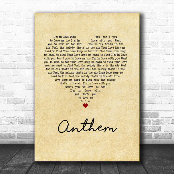 N joi Anthem Vintage Heart Song Lyric Music Art Print