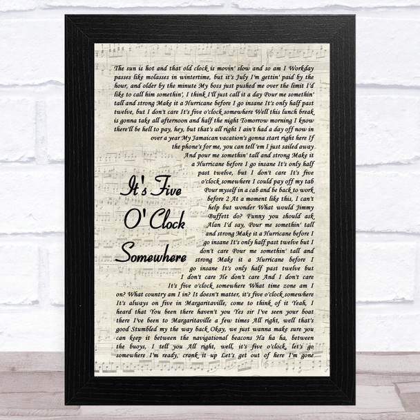 Alan Jackson It's Five O' Clock Somewhere Vintage Script Song Lyric Music Art Print