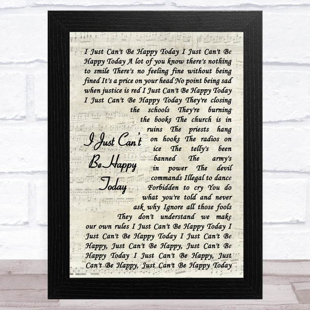 The Damned I Just Cant Be Happy Today Vintage Script Song Lyric Music Art Print