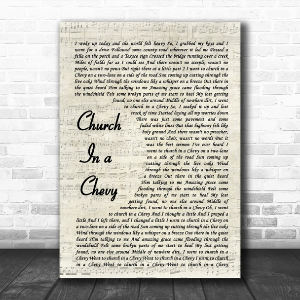 Jordan Davis Church In A Chevy Vintage Script Song Lyric Music Art Print