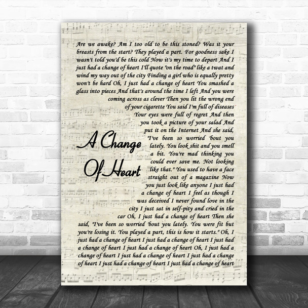 The 1975 A Change Of Heart Vintage Script Song Lyric Music Art Print