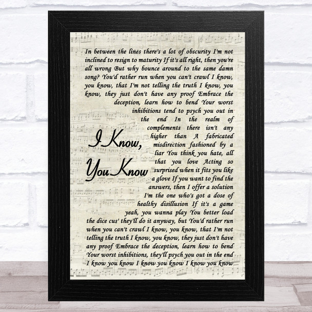 The Friendly Indians I Know, You Know Vintage Script Song Lyric Music Art Print