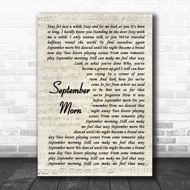 Neil Diamond September Morn Vintage Script Song Lyric Music Art Print