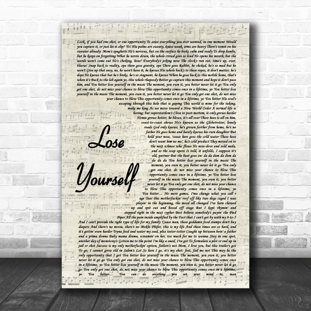 Eminem Lose Yourself Vintage Script Song Lyric Music Art Print