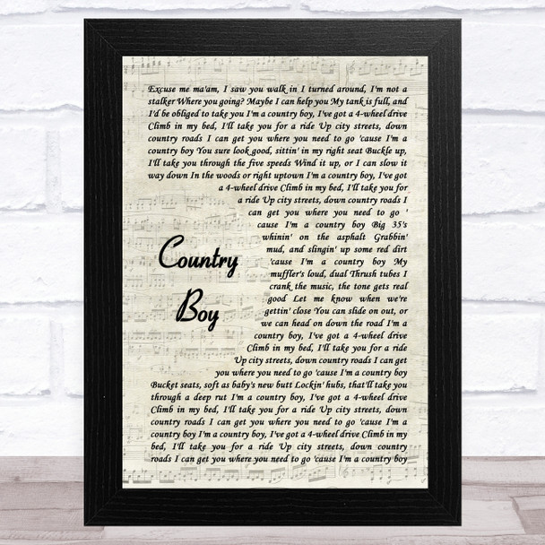 Alan Jackson Country Boy Vintage Script Song Lyric Music Art Print