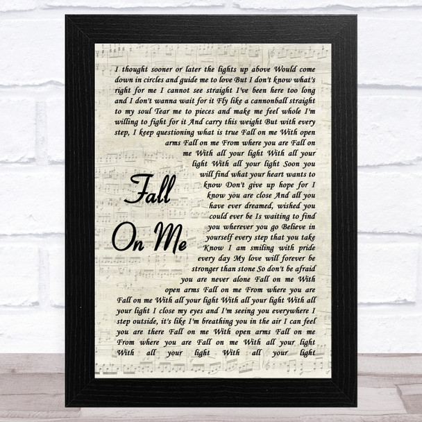 Andrea Bocelli & Matteo Bocelli Fall On Me Vintage Script Song Lyric Music Art Print