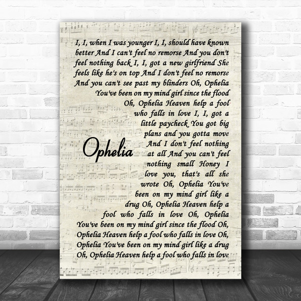 The Lumineers Ophelia Vintage Script Song Lyric Music Art Print