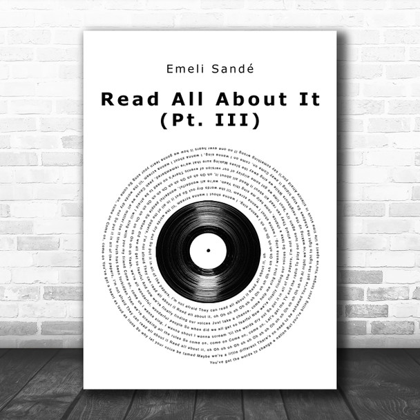 Emeli Sandé Read All About It (Pt. III) Vinyl Record Song Lyric Music Art Print