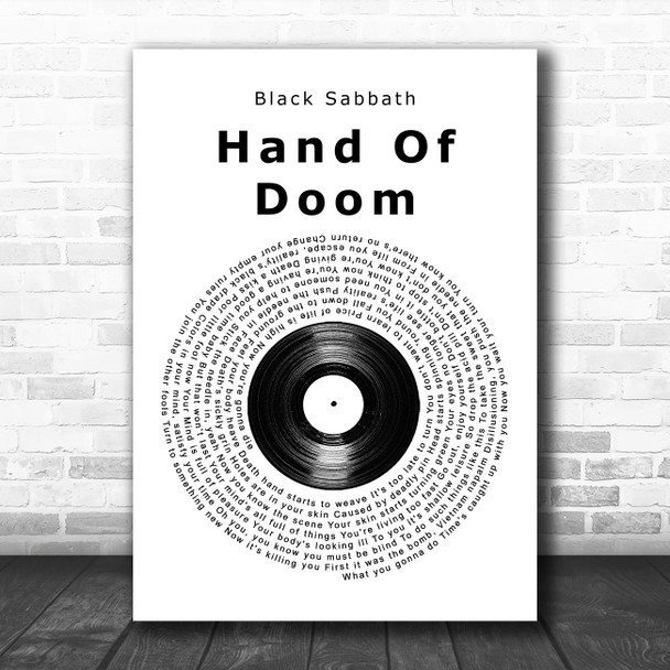 Black Sabbath Hand Of Doom Vinyl Record Song Lyric Music Art Print