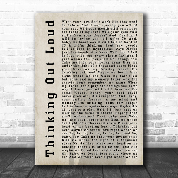 Ed Sheeran Thinking Out Loud Shadow Song Lyric Music Wall Art Print