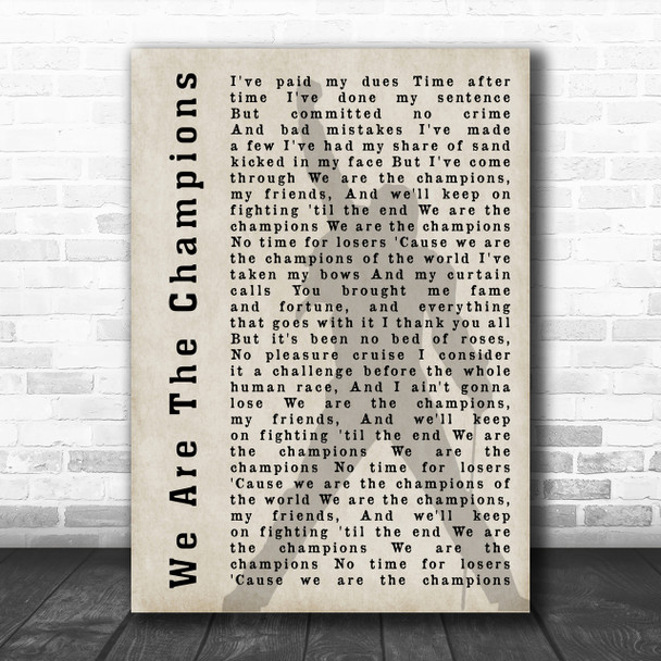 Queen We Are The Champions Freddie Mercury Shadow Song Lyric Music Wall Art Print