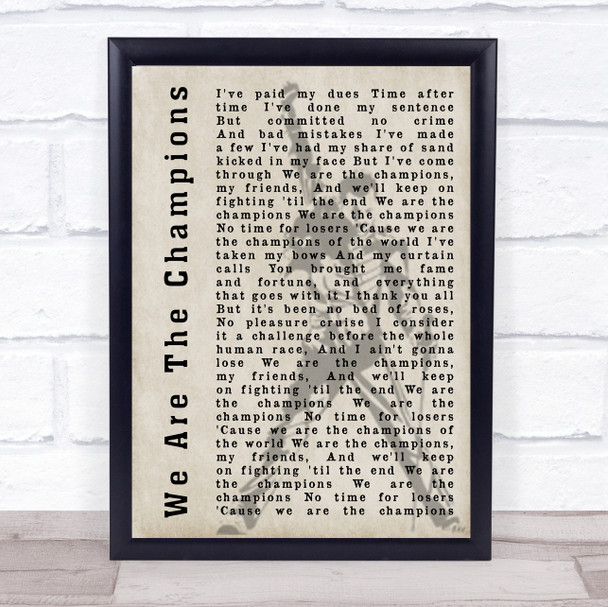 Queen We Are The Champions Freddie Mercury Silhouette Song Lyric Music Wall Art Print