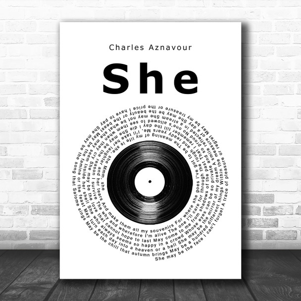 Charles Aznavour She Vinyl Record Song Lyric Music Art Print