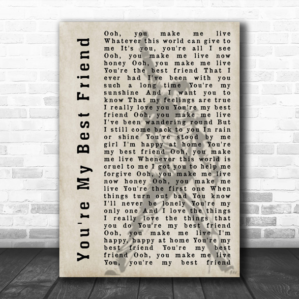 Queen You're My Best Friend Freddie Mercury Silhouette Song Lyric Music Wall Art Print