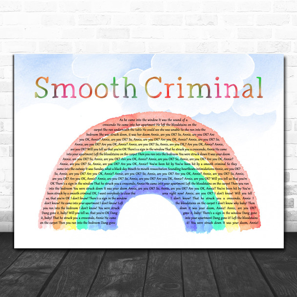 Michael Jackson Smooth Criminal Watercolour Rainbow & Clouds Song Lyric Music Art Print