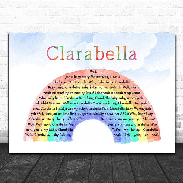 The Beatles Clarabella Watercolour Rainbow & Clouds Song Lyric Music Art Print