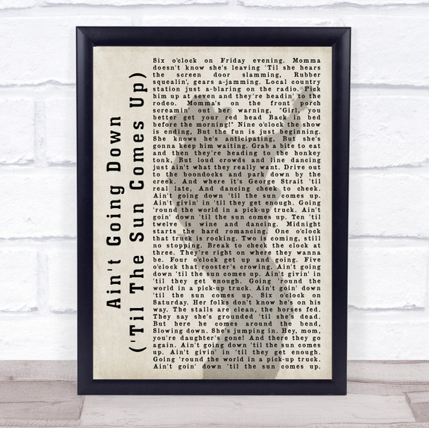 Garth Brooks Ain't Going Down ('Til The Sun Comes Up) Shadow Song Lyric Music Wall Art Print