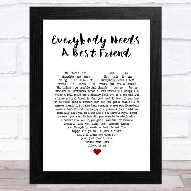 Norah Jones Everybody Needs A Best Friend White Heart Song Lyric Music Art Print