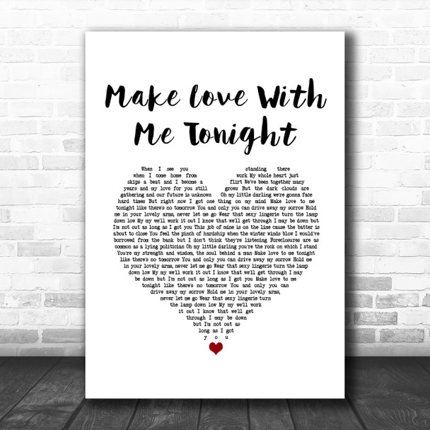 Rod Stewart Make Love With Me Tonight White Heart Song Lyric Music Art Print