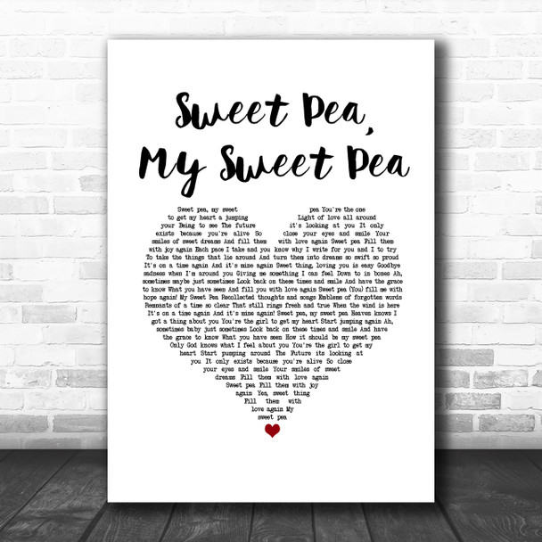 Paul Weller Sweet Pea, My Sweet Pea White Heart Song Lyric Music Art Print