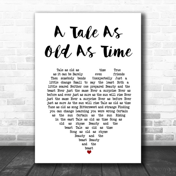 Celine Dion A Tale As Old As Time White Heart Song Lyric Music Art Print