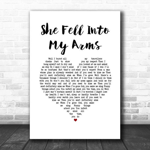 Ed Harcourt She Fell Into My Arms White Heart Song Lyric Music Art Print