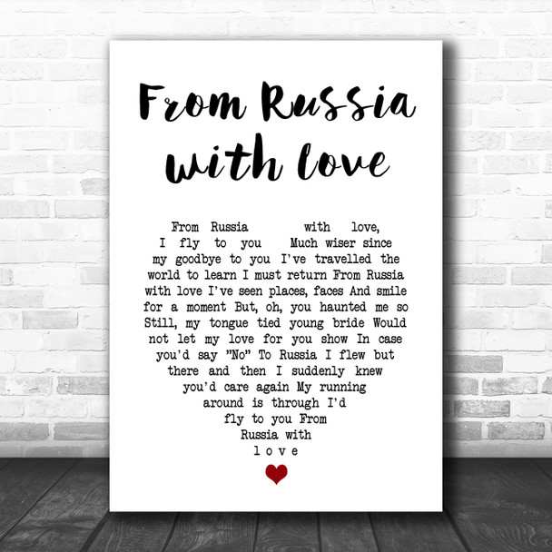 Matt Monro From Russia with Love White Heart Song Lyric Music Art Print